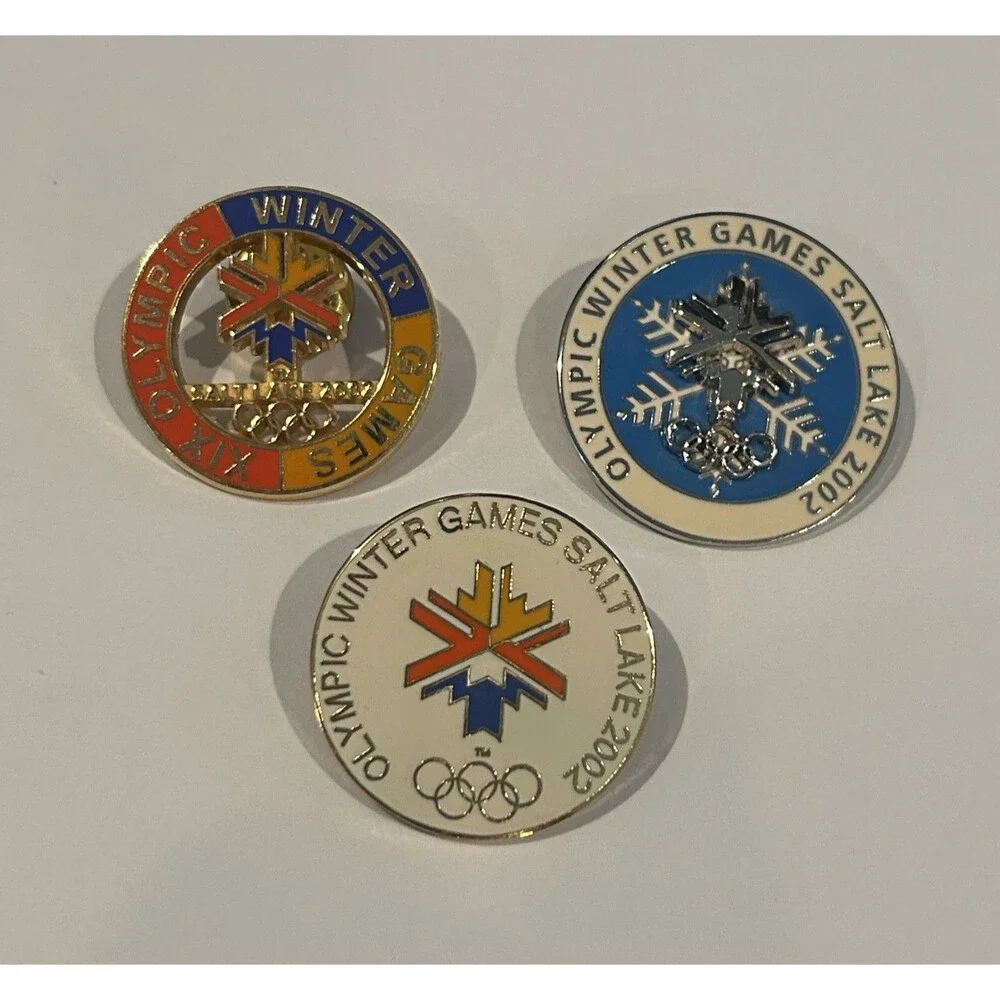 Vintage Salt Lake 2002 Olympic Pin Lot - Snowflake Logo Rings, Enamel Pins